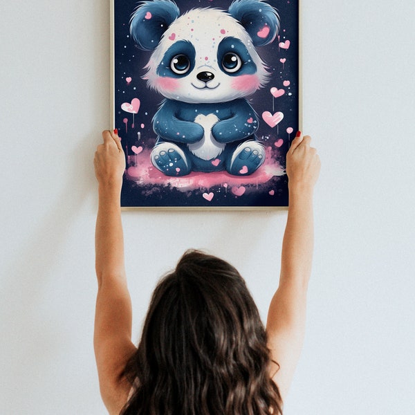 Affiche numérique panda d'amour - TÉLÉCHARGEABLE - manga kawaii, design mignon, égaye la pièce, panda coeur, poster panda