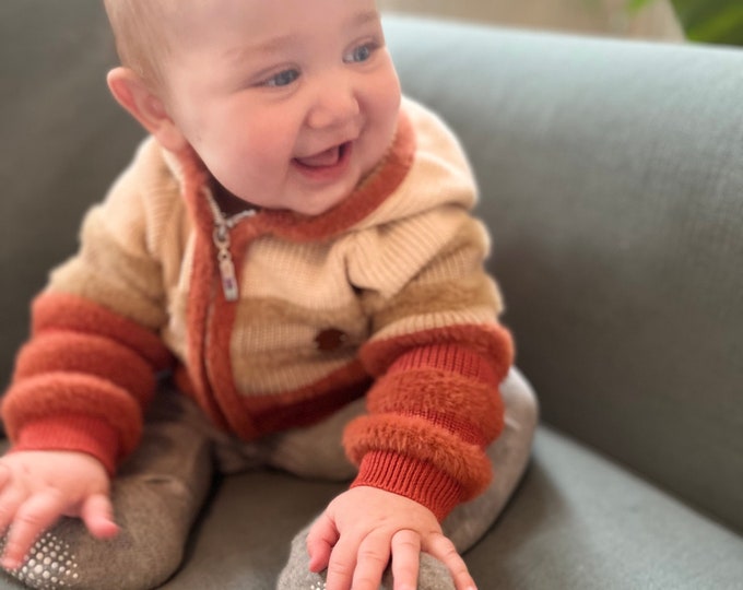 Baby Boy and Toddler hoodie cardigan with zip made from 100% merino wool (The Alec)