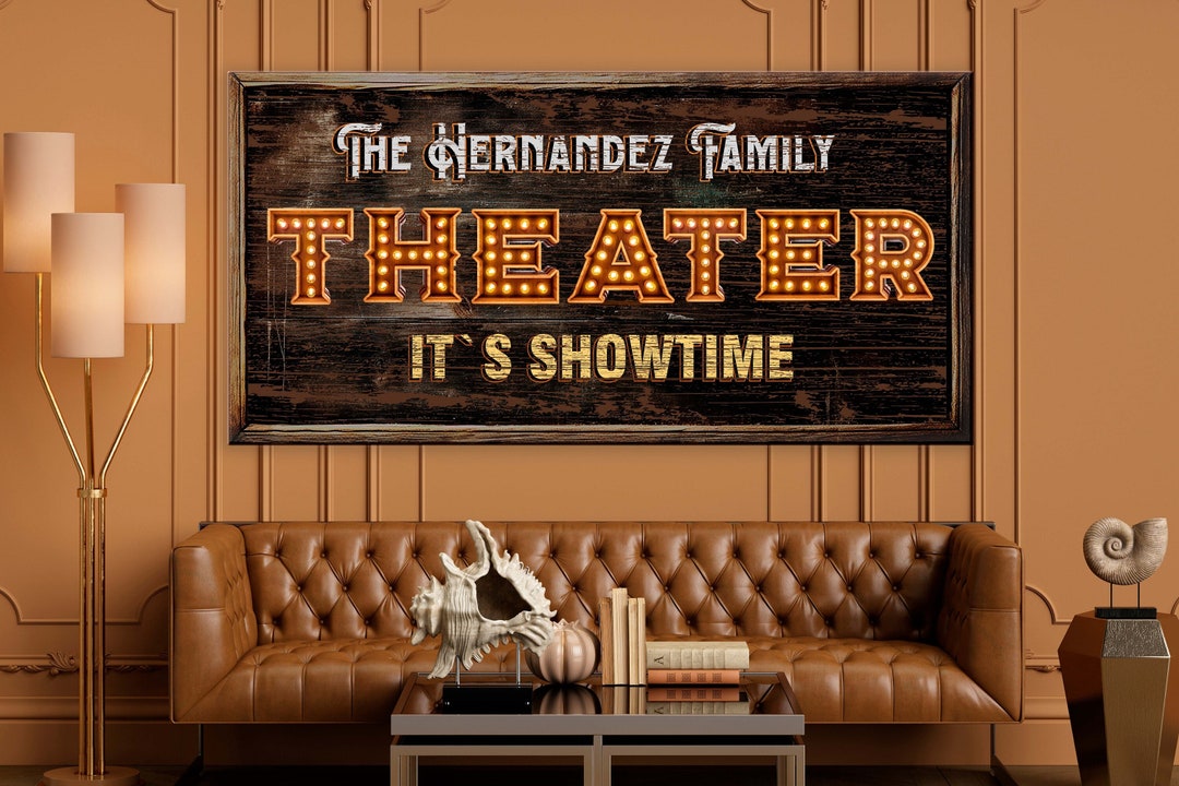 PERSONALIZED THEATER SIGN With Custom Family Name Date Retro Wooden ...