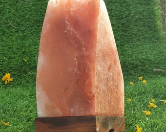 Himalayan Salt Lamp,Home Decor, Relaxation Lighting,Natural Salt Lamp 3-5kg,Hand Made Salt Lamp, Wood base,100% Authentic+15watt bulb