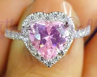 Cocktail 2.30 Ct Heart Shape Pink & White Sapphire, Halo Style Wedding Engagement Ring, Solid 10k White Gold, Valentines Women's Gift Ring