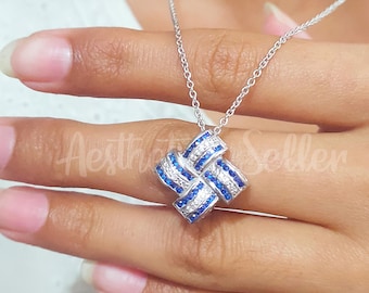 Art Deco Blue Sapphire Pendant Necklace, Sterling Silver, 1.50 Ct