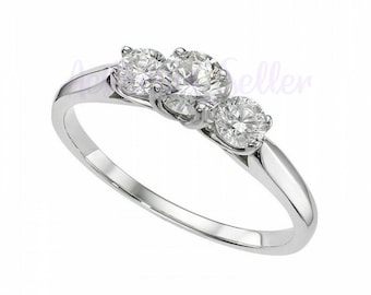 Three Stone Diamond Ring, 14k White Gold Trellis Setting