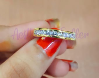 Moissanite Half Eternity Ring, 10K Yellow Gold Channel Set Band
