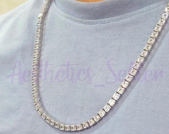 Asscher Cut White Sapphire Tennis Necklace, Sterling Silver, 24 Inch