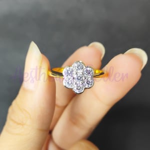 10K Two Tone Gold Moissanite Flower Ring: Halo Engagement Wedding