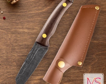 Handmade Forged Stainless-Steel Kitchen Chef Boning Knife Meat Cleaver Butcher Knife Meat Cleaver Knives with Leather Cover.