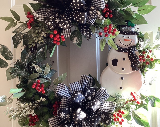 Snowman Wreath , Farmhouse Snowman Wreath ,winter Wreath ,holiday ...