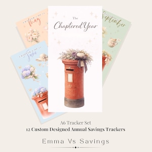 The Chaptered Year – 12 Monthly A6 Savings Trackers | Cash Stuffing Tracker Set | Laminated Reusable Budget Cards