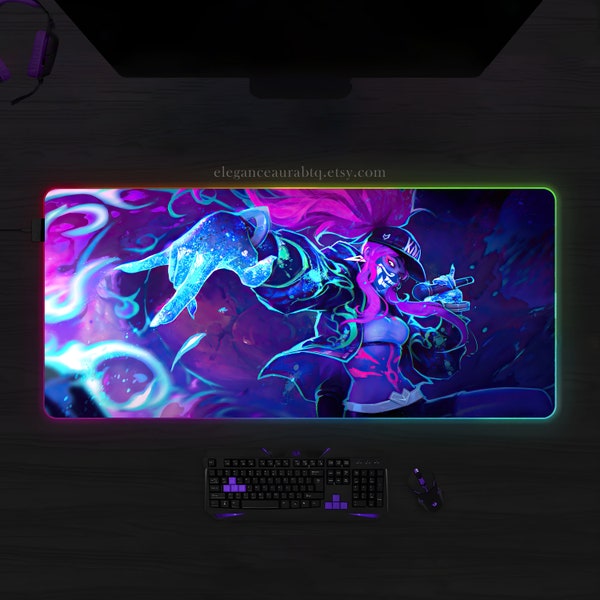 Tapis de souris Akali KDA, tapis de bureau League of Legends - Tapis de souris gaming LED, tapis de bureau Akali