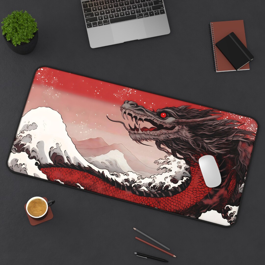 Japanese Dragon Mouse Pad Desk Mat Japanese Culture Red Etsy