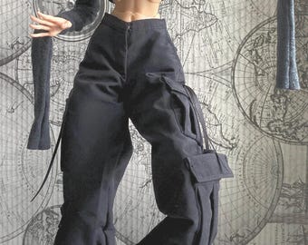 Oversized trousers with utilitarian cargo pockets and very wide legs, 1/4 scale bjd Dolls