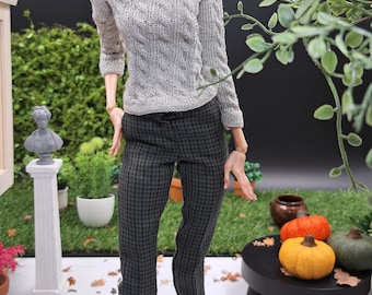 Woolen trousers with dark houndstooth pattern for bjd dolls