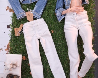 White trousers a&#39;la jeans, slim fit for bjd dolls, made of cotton with elastane