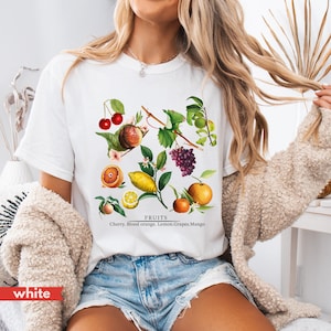 Vintage Botanical Fruit T-Shirt – Aesthetic Summer Fruits, Cottagecore Garden Gift for Her, Summer Style, Botanical Tee, Farmhouse Essential
