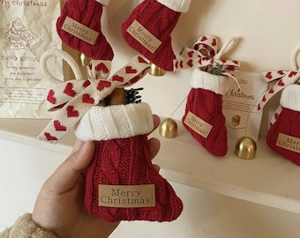 Handmade Stocking Ornaments, Christmas Tree Ornaments, Cute Christmas Decor, Knit Christmas Stockings, Hand Knit Stockings, Small Stockings