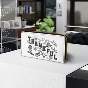 Cartera con cremallera de agradecimiento / Tarjetero elegante, regalo para amigos, accesorio de Acción de Gracias, cartera elegante para mujer