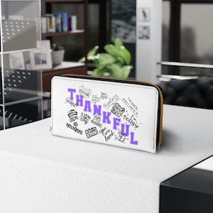 Portefeuille à fermeture éclair reconnaissant, portefeuille de gratitude, porte-cartes inspirant, cadeau unique pour elle, pochette de tous les jours, accessoire de vacances
