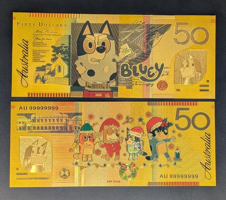 Bluey Holiday Collectible Golden Foil Banknotes - Etsy