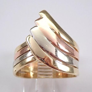 Bague en plaqué or tricolore 14 carats, bague en diamant unisexe vintage enveloppante à plusieurs rangées, bagues initiales personnalisées avec nom glacé
