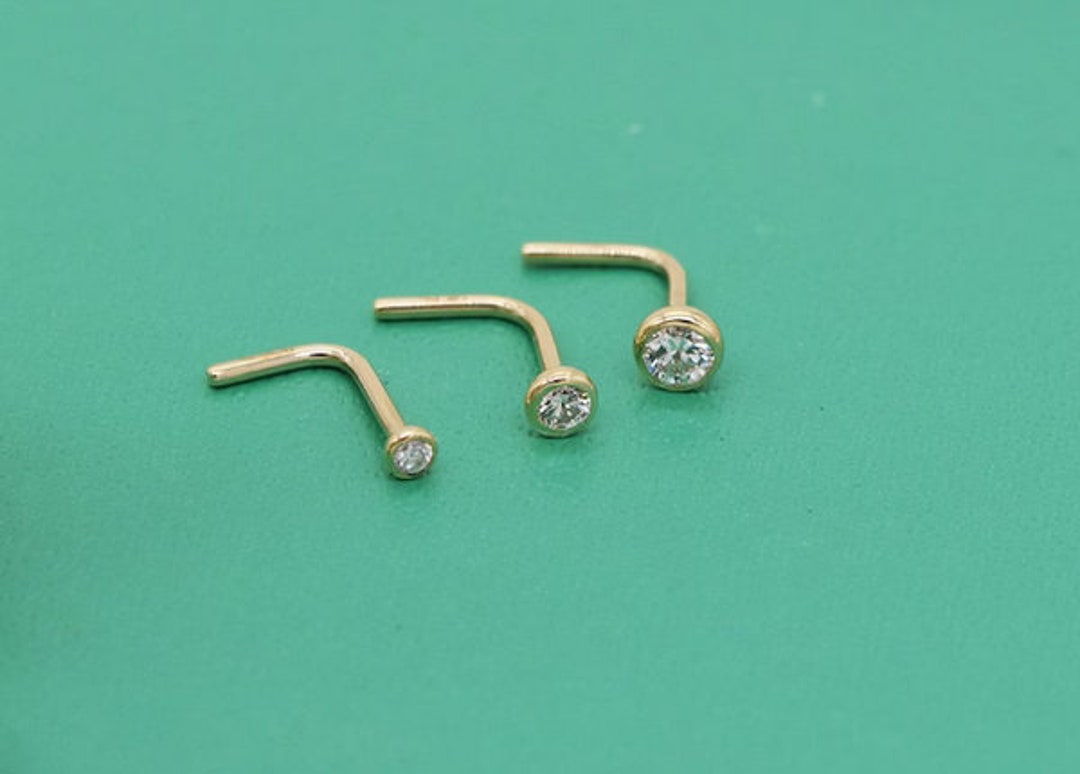 18k Solid Gold Diamond Nose Stud Nose Ring Various Diamond Etsy