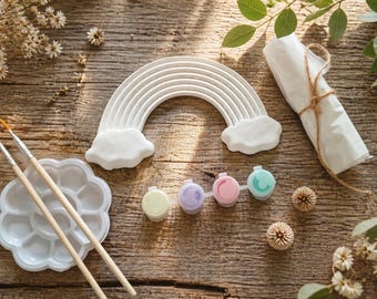 Keramik DIY Kit | Malset | REGENBOGEN | Viel Zubehör, inkl. Farbpalette und Schürze | Optional  in personalisierbarer Geschenkverpackung