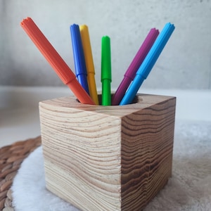 Handgefertigter Organizer aus Holz, Übertopf aus Holz, Bleistifthalter aus Holz, Holzhandwerk, Schnitzholz, Blumentopf, Stifthalter aus Holz, Blumentopf
