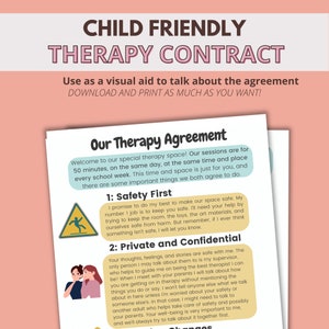 Child Therapy Visual Agreement/Contract Counselling School Therapy Mental Health One Page Text is Editable