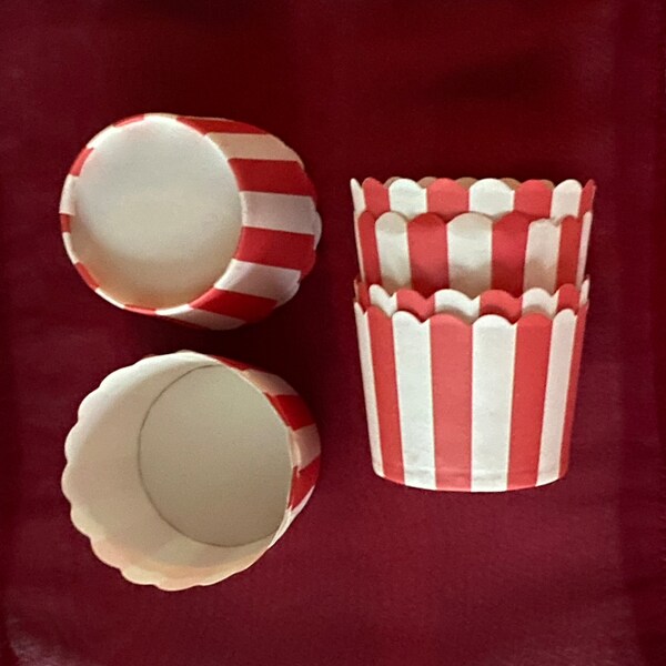 12 Medium Red and White Striped Cupcake liners circus themed party Valentine’s Day red and white candy cups ice cream cups snack cups