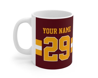 Washington Commanders Personalized Name + Number Football Mug, Custom Ceramic NFL, The Perfect Gift!