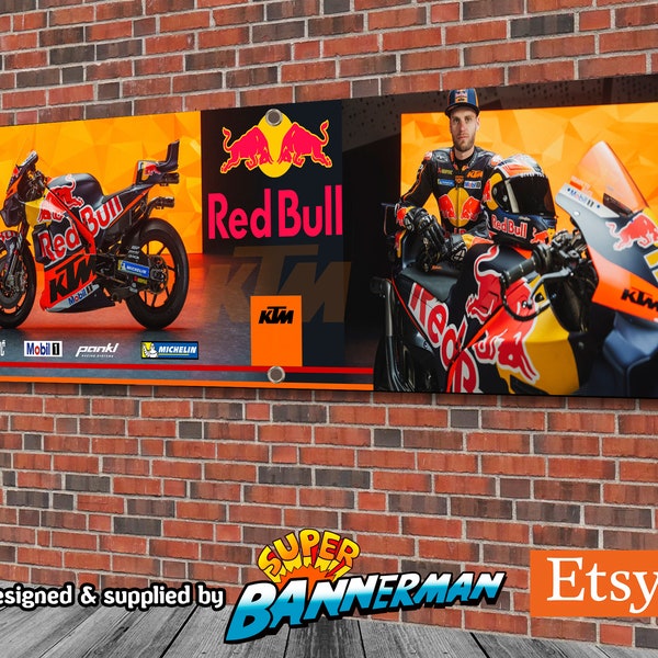 Bandeau publicitaire en PVC KTM Team Moto GP 2024 pour garage, atelier, salle d'exposition, etc.