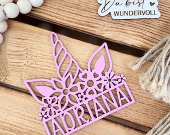 Gepersonaliseerd naambordje met eenhoorn | Houten eenhoornbordje voor kinderen en baby's | Geboorte | Verjaardag | Deurbordje | Cadeau | Op maat gemaakt