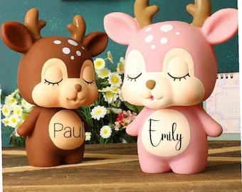 Spaarpot cadeau, kinderkamer decoratie, gepersonaliseerde spaarpot, cadeau voor kinderen, eerste spaarpot, kerstcadeau, hert
