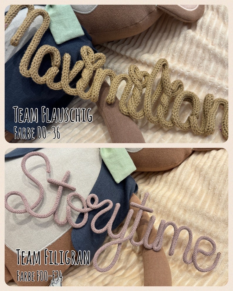 Personalisierter Schriftzug aus Draht und Wolle Türschild Namensschild Geschenk Taufe Geburt Hochzeit Platzkarte Buchstaben Strickname Bild 8