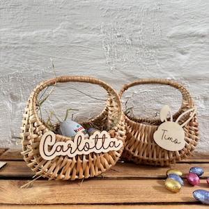 Personalized Easter basket with pendant | Gift for girl and boy | Basket Easter decoration | Egg hunt for children | Rattan beige | Gift basket idea