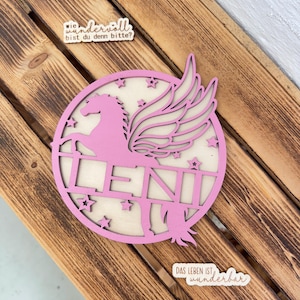 Letrero para puerta de habitación infantil Pegasus, letrero de puerta con nombre de madera, placa para habitación infantil, placa para nombre, letras de madera, letrero de puerta personalizado