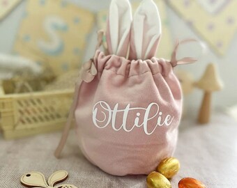 Osterkörbchen mit Name, Osternest für Kinder, Hasenohren, Rosa Ostersack Geschenksack, Osterhase mit Name, personalisiertes Körbchen