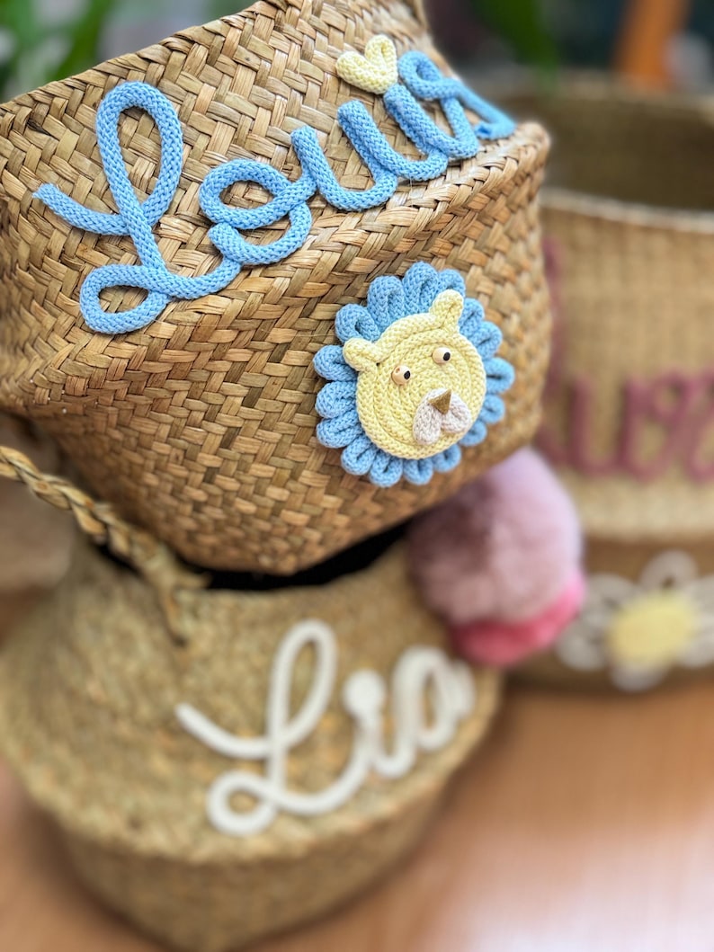 Toy basket basket personalized storage basket with desired figure, seagrass basket, toy box toy basket children's room decoration image 2
