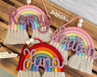 Macrame Rainbow, Christening Gift, Personalized, Birth, Wall Hanging, Door Sign, Children's Room, Baby's Room