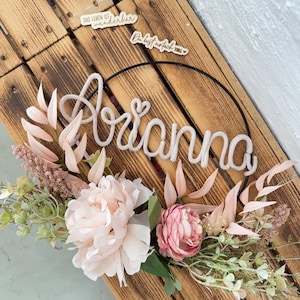 Personalisierter Schriftzug aus Draht und Wolle Türschild Namensschild Geschenk Taufe Geburt Hochzeit Platzkarte Buchstaben Strickname