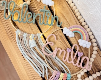 Traumfänger mit Name, personalisiert mit Namensring – ein liebevolles Babygeschenk, ideal zur Taufe, zum Geburtstag, Deko fürs Kinderzimmer
