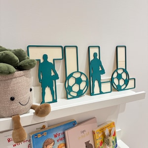 Letrero de puerta con letras de fútbol personalizado hecho de madera, placa con nombre para la habitación de los niños, letras de madera, letrero de madera, letras de madera