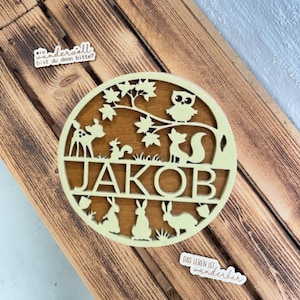 Etichetta con il nome degli animali della foresta | Targhetta per cameretta dei bambini | Cartello sulla porta | Cartello in legno personalizzato | Decorazione murale | lettere