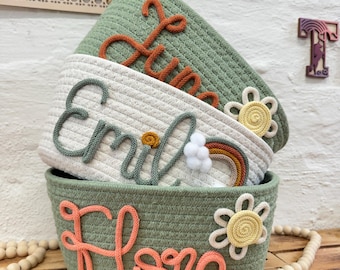 Personalisierter Babykorb - Kinderzimmeraufbewahrung Baumwolle Strickgewebter Korb für Babygeschenke für Mädchen und Jungen