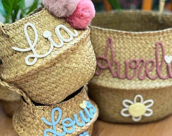 Toy basket basket personalized storage basket with desired figure, seagrass basket, toy box toy basket children's room decoration