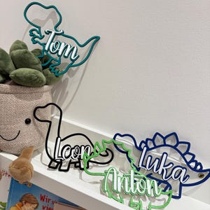 Letrero de puerta de madera de dinosaurio personalizado con nombre, placa de nombre para la habitación de los niños, letras de madera