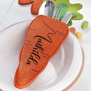 Osterdeko | Karotte | Filz Karotte | Osterhase | Osterbrunch | Bestecktasche | Gastgeschenk | personalisierte Bestecktasche | Platzkarte