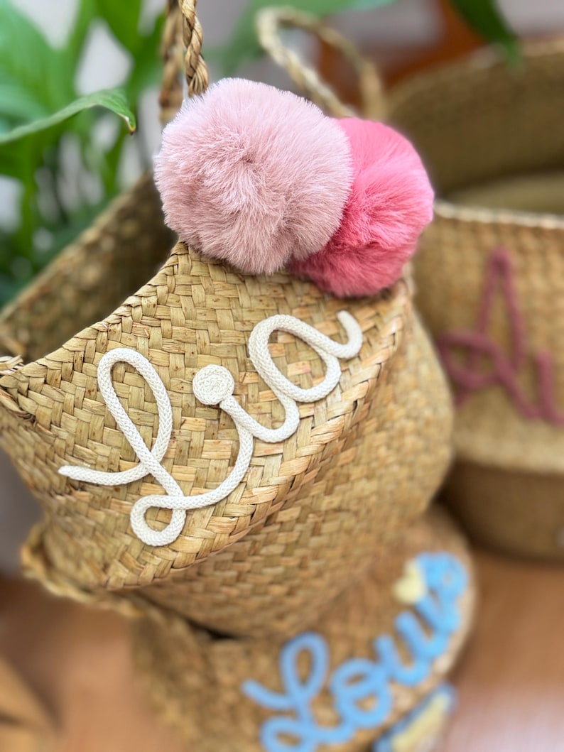 Toy basket basket personalized storage basket with desired figure, seagrass basket, toy box toy basket children's room decoration image 3