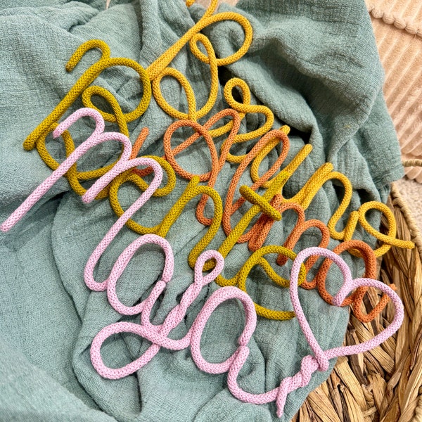 Personalized lettering made of wire and wool door sign name plate gift baptism birth wedding place card letters knitted name