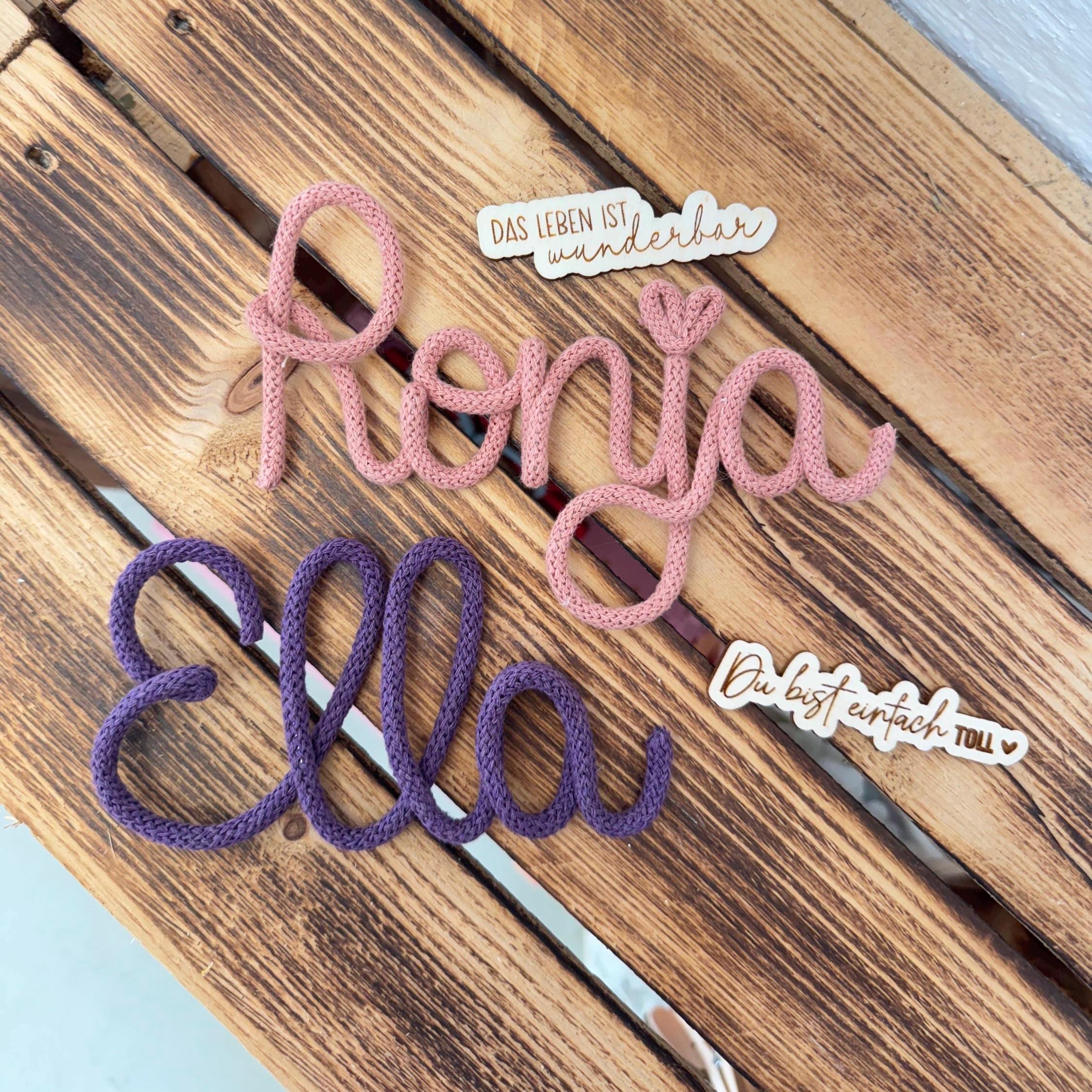 Personalized lettering made of wire and wool door sign name plate gift baptism birth wedding place card school cone knitted name